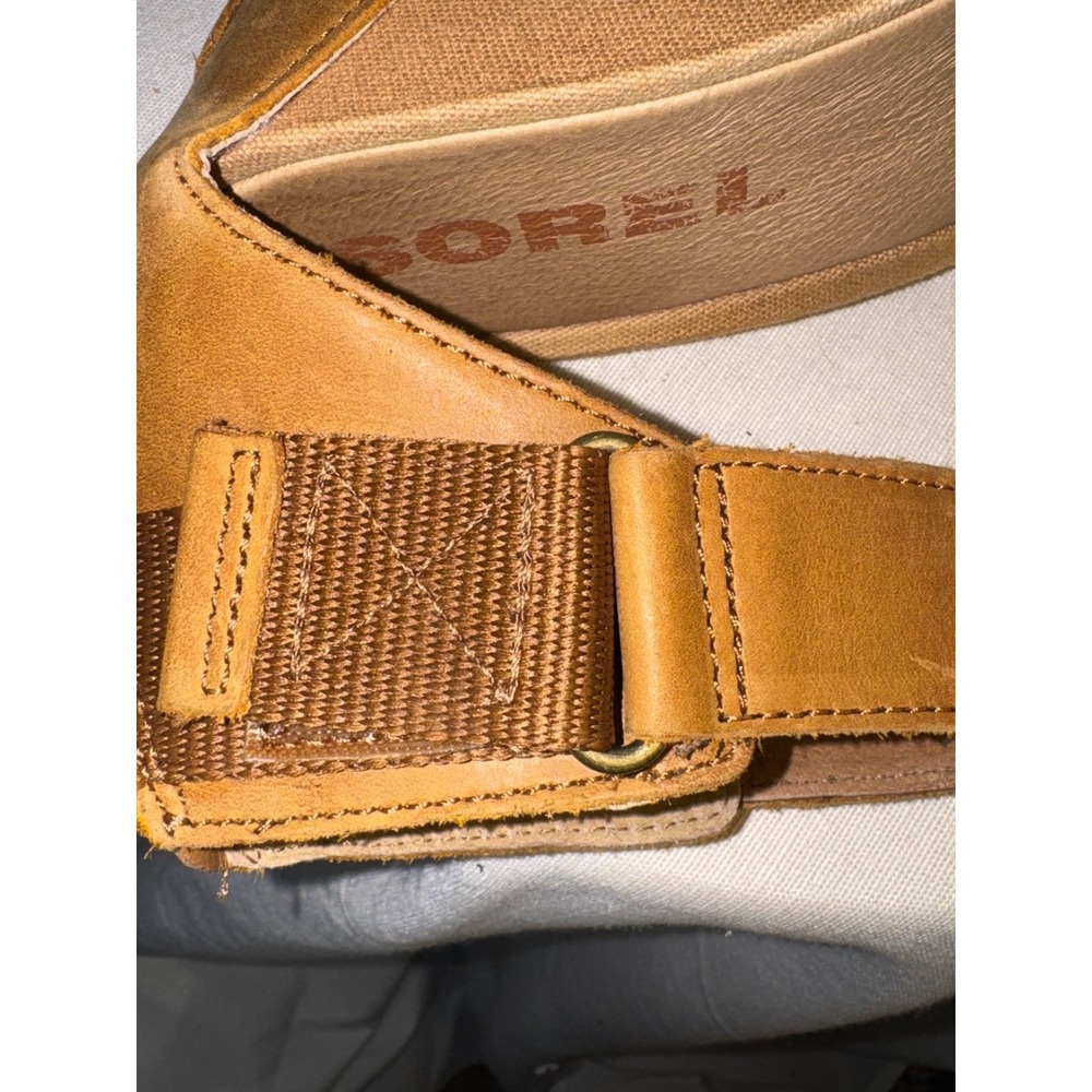 Sorel women Sz 7.5 Joanie II Brown Leather Wedge Heel Sandals neutral minimalist - Picture 7 of 9